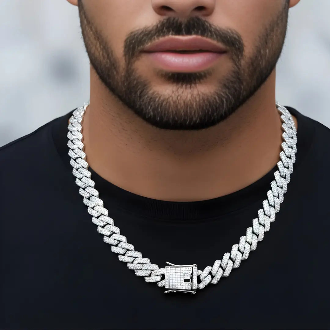Silver Iced Out Cuban Link Chain Necklace – Full Pavé Cubic Zirconia Miami Cuban Chain for Men & Women